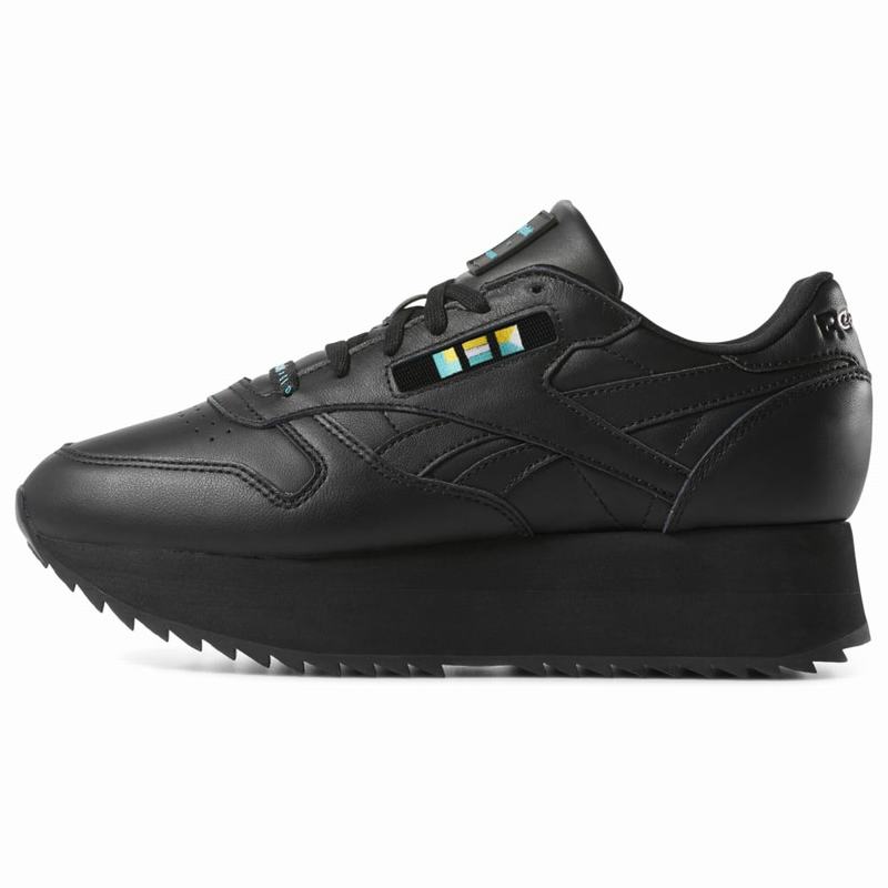 Tenisi Reebok Classic Leather Double X Gigi Hadid Dama Negrii/Albi/Albastri/Aurii Romania BH2847FS